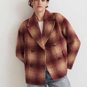 Madewell Brushed Double-Breasted Coat in Dorinda Plaid Wool Alpaca NWT